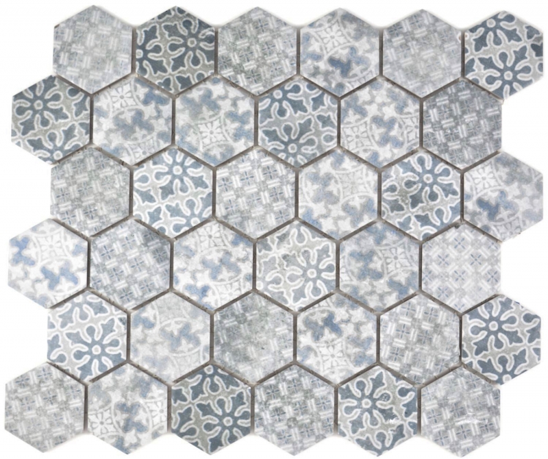 Motif main Mosaïque céramique Hexagone bleu Carreau de mosaïque murale Carrelage cuisine salle de bain MOS11H-0004_m
