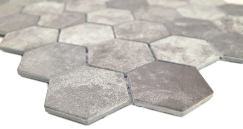 Motif manuel Mosaïque céramique Hexagone ciment gris foncé Carreau de mosaïque murale Miroir de cuisine Salle de bain MOS11H-0026_m