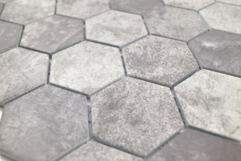 Motif manuel Mosaïque céramique Hexagone ciment gris foncé Carreau de mosaïque murale Miroir de cuisine Salle de bain MOS11H-0026_m