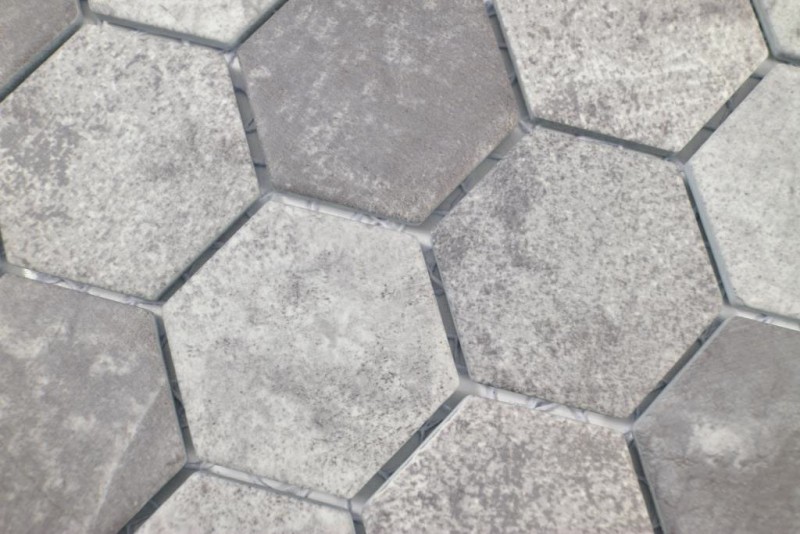 Motif manuel Mosaïque céramique Hexagone ciment gris foncé Carreau de mosaïque murale Miroir de cuisine Salle de bain MOS11H-0026_m