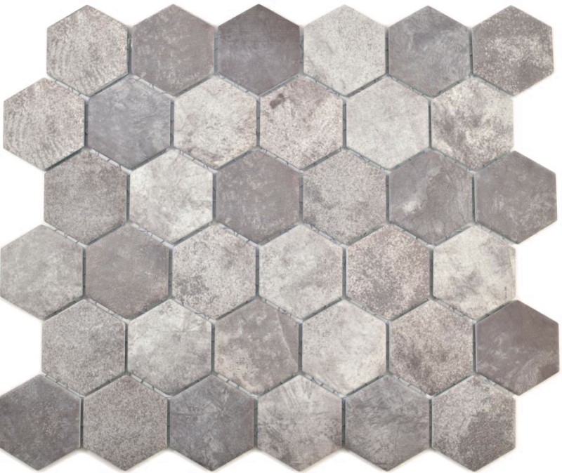 Motif manuel Mosaïque céramique Hexagone ciment gris foncé Carreau de mosaïque murale Miroir de cuisine Salle de bain MOS11H-0026_m