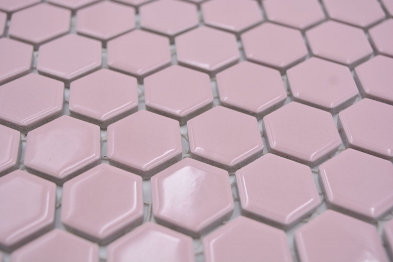 Motif manuel Mosaïque céramique Hexagone vieux rose brillant Carreau de mosaïque murale Miroir de carrelage cuisine salle de bain MOS11H-1111_m