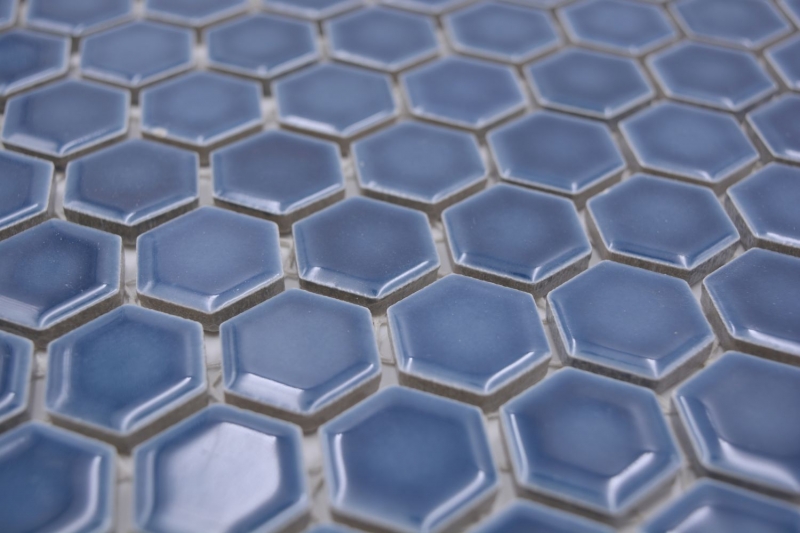 Motif manuel Mosaïque céramique Hexagone bleu-vert brillant Carreau de mosaïque murale Miroir de cuisine Salle de bain MOS11H-0405_m