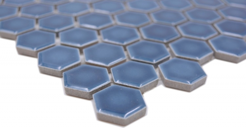 Motif manuel Mosaïque céramique Hexagone bleu-vert brillant Carreau de mosaïque murale Miroir de cuisine Salle de bain MOS11H-0405_m