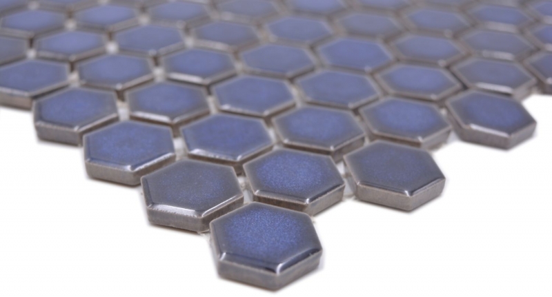 Motif manuel Mosaïque céramique Hexagone bleu cobalt brillant Carreau de mosaïque murale Miroir de carrelage cuisine salle de bain MOS11H-0444_m