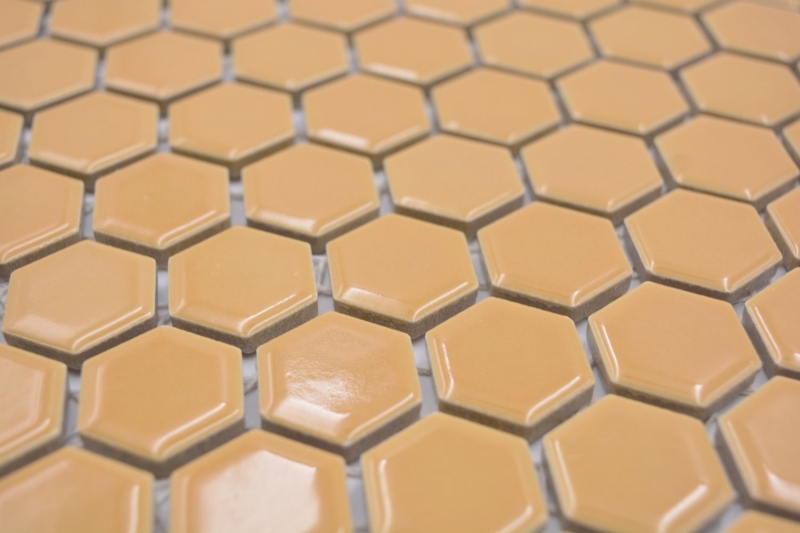 Motif manuel Mosaïque céramique Hexagone ocre orange brillant Carreau de mosaïque murale Miroir de carrelage cuisine salle de bain MOS11H-1308_m