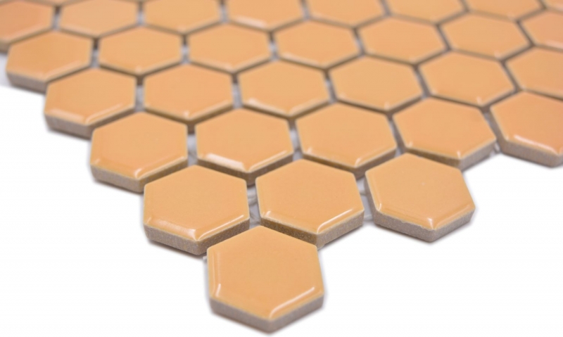 Motif manuel Mosaïque céramique Hexagone ocre orange brillant Carreau de mosaïque murale Miroir de carrelage cuisine salle de bain MOS11H-1308_m