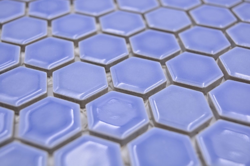 Motif manuel Mosaïque céramique Hexagone bleu brillant Carreau de mosaïque murale Miroir de carrelage cuisine salle de bain MOS11H-0506_m