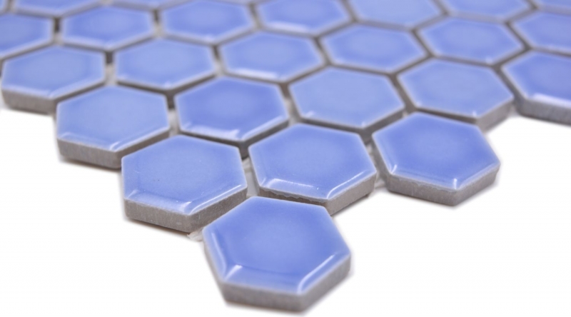 Motif manuel Mosaïque céramique Hexagone bleu brillant Carreau de mosaïque murale Miroir de carrelage cuisine salle de bain MOS11H-0506_m