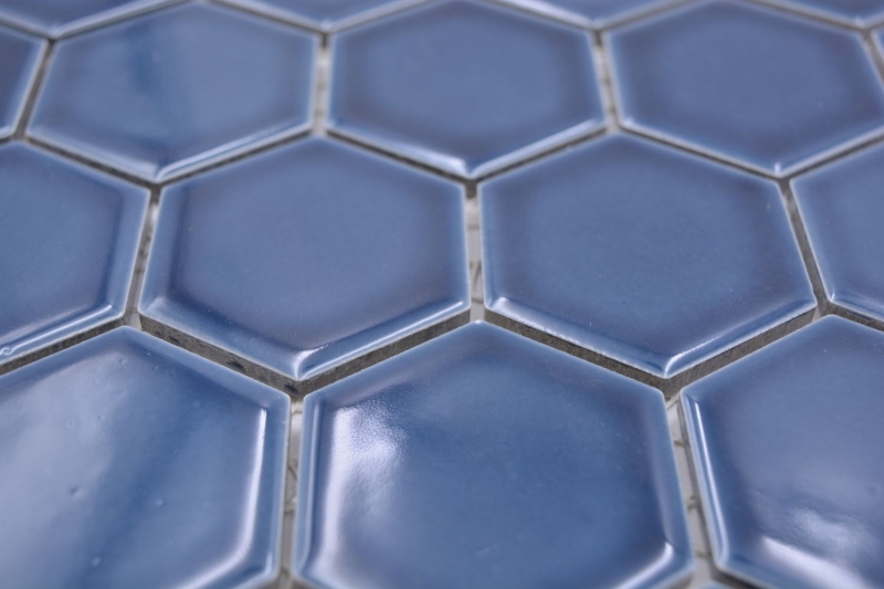 Motif manuel Mosaïque céramique Hexagone bleu-vert brillant Carreau de mosaïque murale Miroir de cuisine Salle de bain MOS11H-0504_m