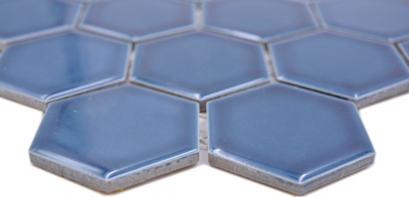 Motif manuel Mosaïque céramique Hexagone bleu-vert brillant Carreau de mosaïque murale Miroir de cuisine Salle de bain MOS11H-0504_m