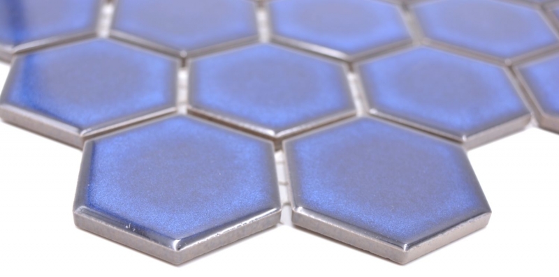 Motif manuel Mosaïque céramique Hexagone bleu cobalt brillant Carreau de mosaïque murale Miroir de carrelage cuisine salle de bain MOS11H-4501_m