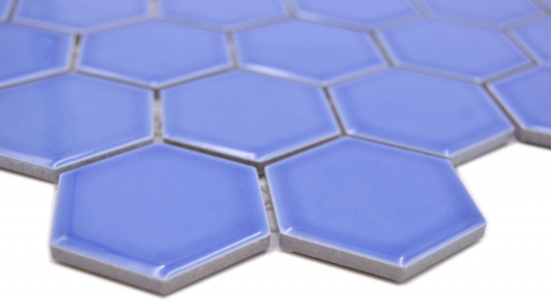 Motif manuel Mosaïque céramique Hexagone bleu brillant Carreau de mosaïque murale Miroir de carrelage cuisine salle de bain MOS11H-6501_m
