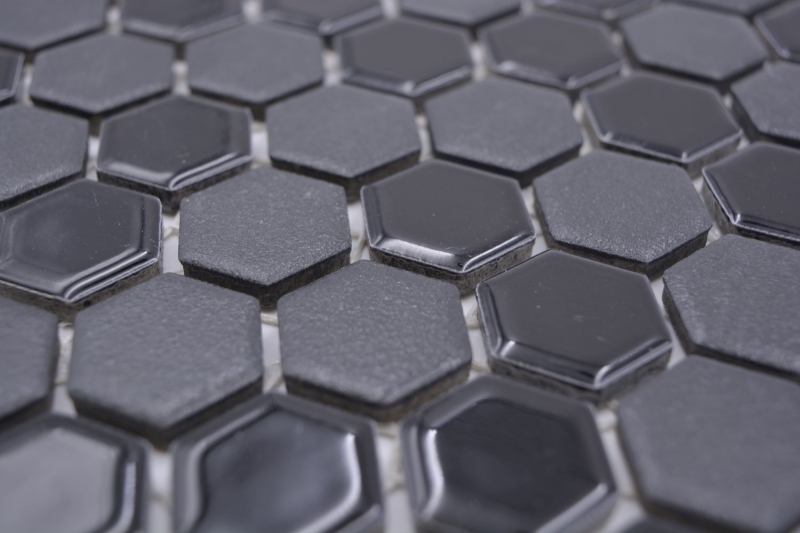 Échantillon manuel Mosaïque céramique Hexagone noir brillant R10B receveur de douche Carreau de sol Mosaïque cuisine salle de bain sol MOS11H-0301-R10_m
