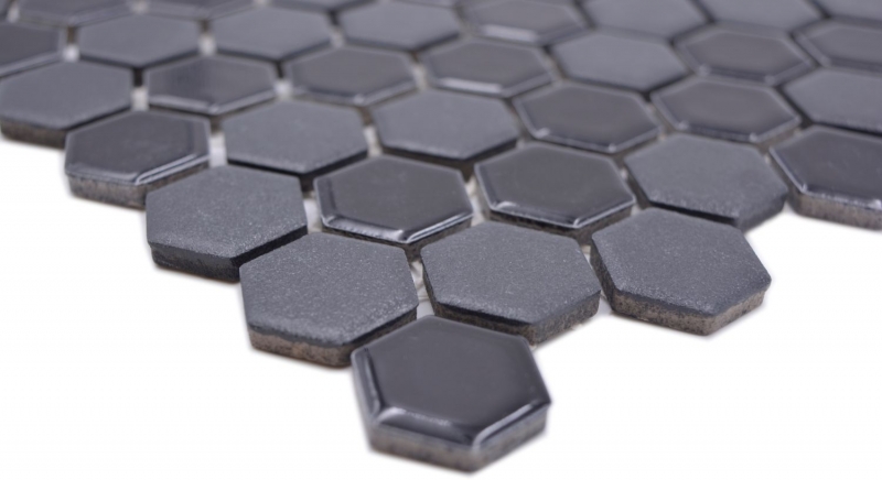 Échantillon manuel Mosaïque céramique Hexagone noir brillant R10B receveur de douche Carreau de sol Mosaïque cuisine salle de bain sol MOS11H-0301-R10_m