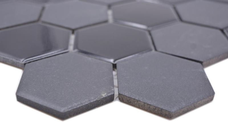 Échantillon manuel Mosaïque céramique Hexagone noir brillant R10B receveur de douche Carreau de sol Mosaïque cuisine salle de bain sol MOS11H-0311-R10_m