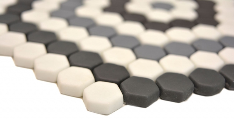 Échantillon manuel GLAS Mosaïque Hexagon Roma gris noir blanc mat Carreau de mosaïque murale Miroir de carrelage cuisine salle de bain MOS140-ROHX3_m