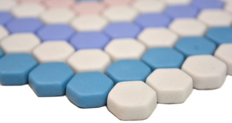 Échantillon manuel GLAS Mosaïque Hexagon Roma bleu rose blanc mat Carreau de mosaïque murale Miroir de carrelage cuisine salle de bain MOS140-ROHX9_m