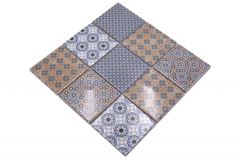 Mosaïque rétro vintage dosseret de cuisine blanc bleu orange gris MOS22B-1404_f | 10 tapis de mosaïque