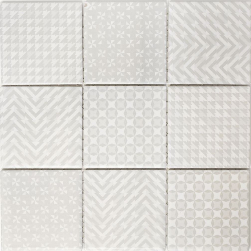 Céramique rétro vintage grise Geo Grey MOS22B-1402_f | 10 Tapis de mosaïque
