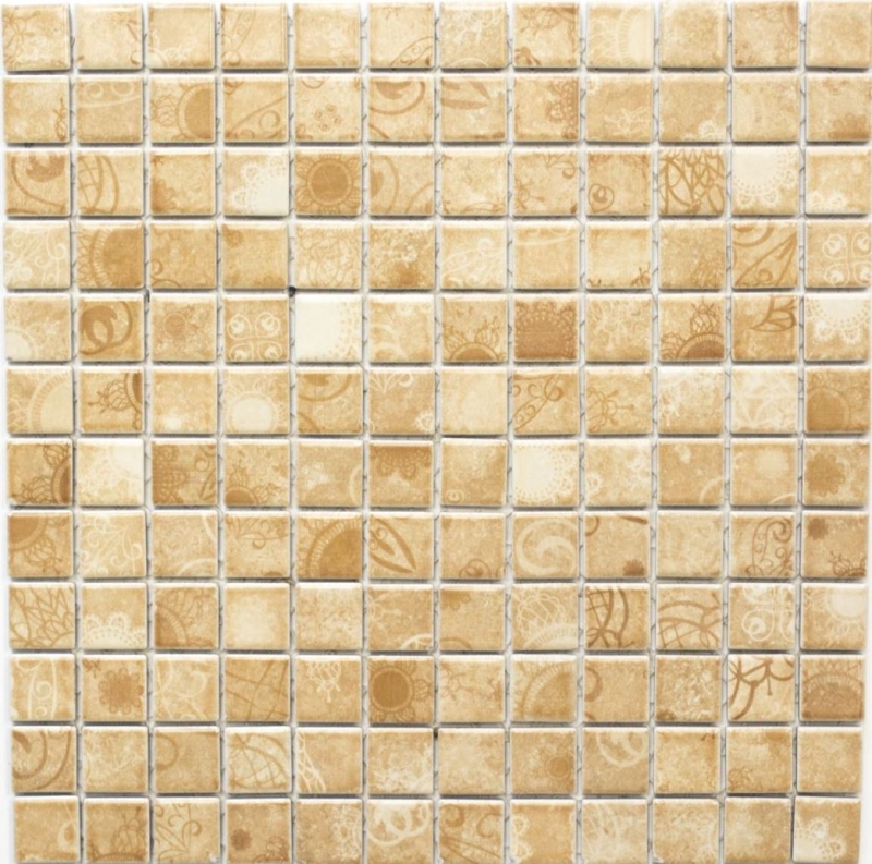Carreaux de mosaïque Rétro Vintage Mosaïque céramique beige marron Fond de cuisine MOS18D-1412_f | 10 Tapis de mosaïque