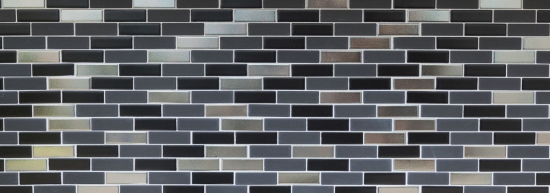 Mosaïque composite céramique noir argent chromé baguettes miroir carrelage MOS26-0317_f | 10 tapis mosaïque