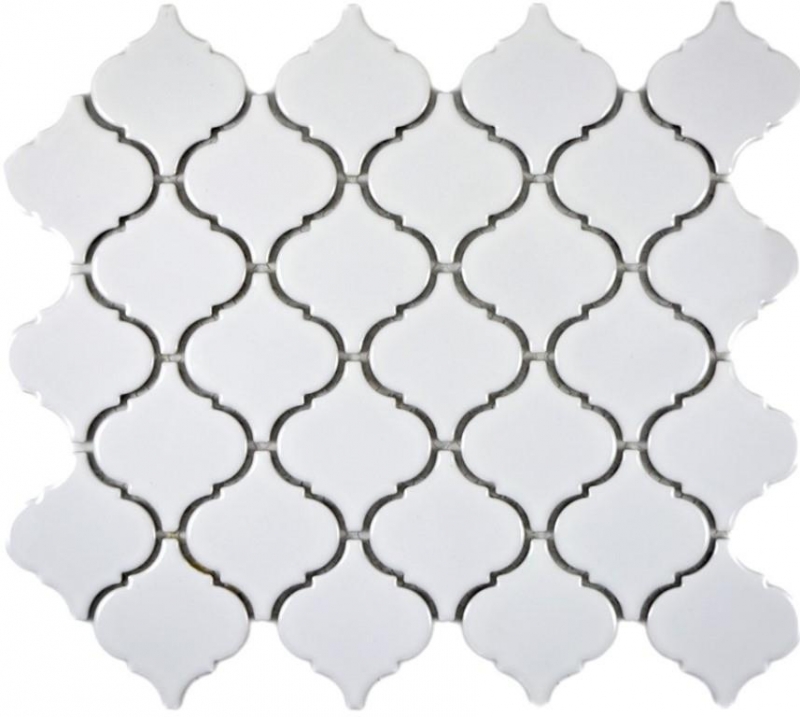 Mosaïque rétro vintage Céramique Florentine blanc brillant Fond de cuisine MOS13-1WG_f | 10 Tapis de mosaïque