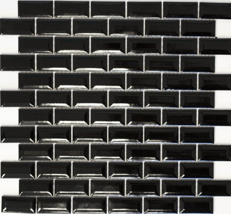 Mini Metro Subway Carreaux de mosaïque Céramique noire Carreaux de cuisine MOS26-0302_f | 10 Tapis de mosaïque