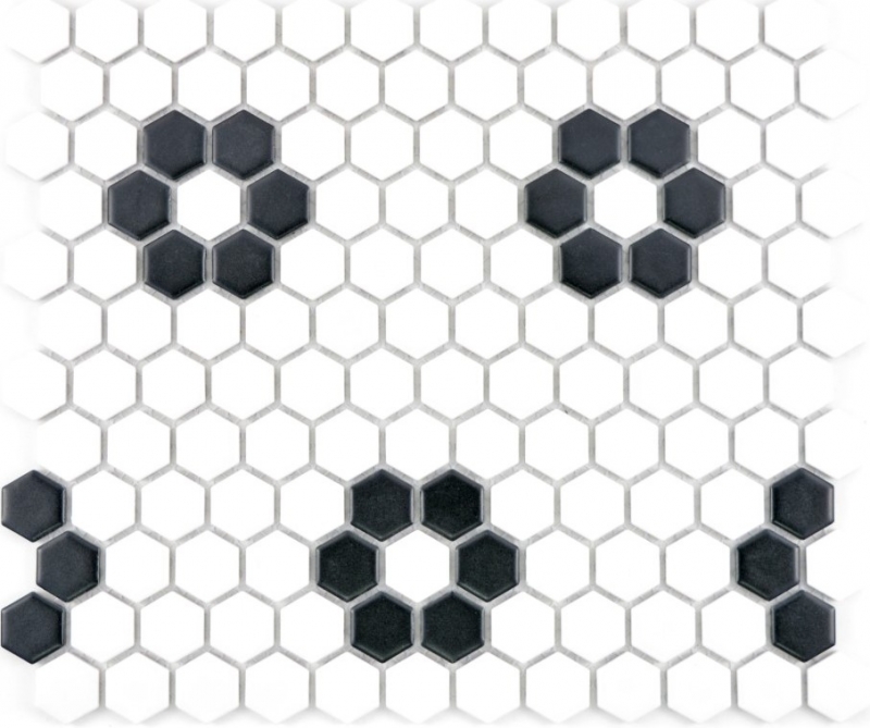 Carreaux de mosaïque Céramique Hexagone noir blanc mat Carrelage cuisine MOS11A-0103_f | 10 Tapis de mosaïque