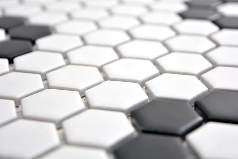 Carreaux de mosaïque Céramique Hexagone noir blanc mat Carrelage cuisine MOS11A-0103_f | 10 Tapis de mosaïque