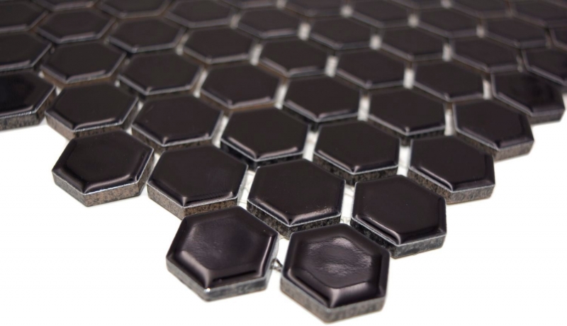 Carreaux de mosaïque Céramique Hexagone noir brillant Carreaux de salle de bain MOS11A-0302_f | 10 Tapis de mosaïque