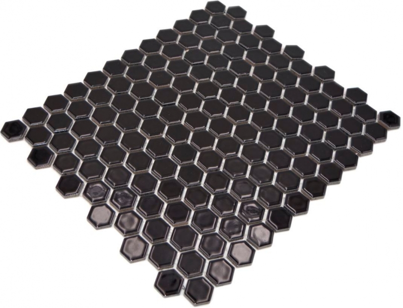 Carreaux de mosaïque Céramique Hexagone noir brillant Carreaux de salle de bain MOS11A-0302_f | 10 Tapis de mosaïque