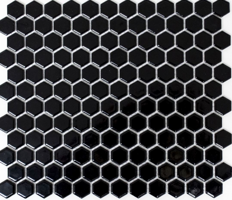 Carreaux de mosaïque Céramique Hexagone noir brillant Carreaux de salle de bain MOS11A-0302_f | 10 Tapis de mosaïque