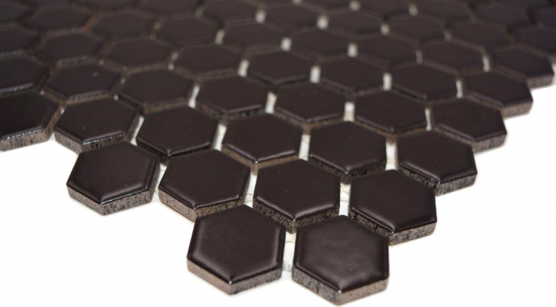 Carreaux de mosaïque Céramique Hexagone noir mat Fond de douche Miroir de carrelage MOS11A-0311_f | 10 Tapis de mosaïque