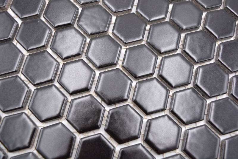 Carreaux de mosaïque Céramique Hexagone noir mat Fond de douche Miroir de carrelage MOS11A-0311_f | 10 Tapis de mosaïque