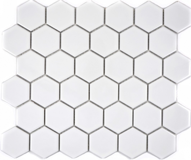 Mosaïque Céramique Hexagone blanc brillant Dos de cuisine anti-éclaboussures MOS11B-0102_f | 10 Tapis de mosaïque