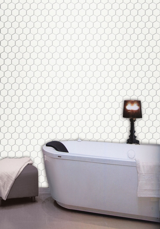 Mosaïque Céramique Hexagone blanc brillant Dos de cuisine anti-éclaboussures MOS11B-0102_f | 10 Tapis de mosaïque