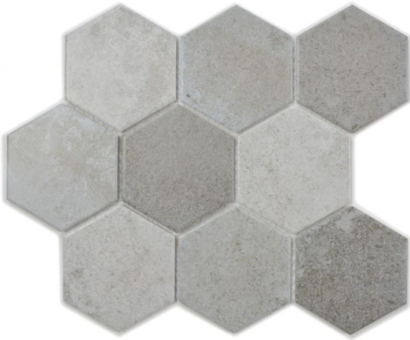 Carreaux de mosaïque Céramique grise Hexagone Ciment Cuisine WC Carreaux de salle de bain MOS11F-0204_f | 10 Tapis de mosaïque