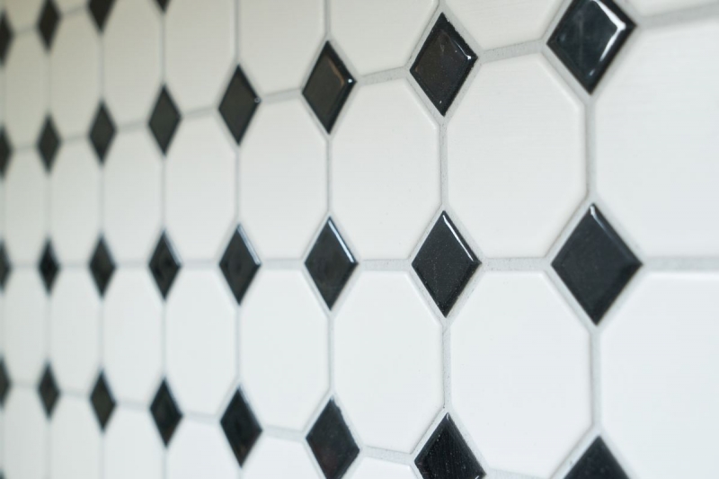 Carreaux de mosaïque Céramique Octagon blanc mat noir brillant MOS13-OctaG468_f | 10 Tapis de mosaïque