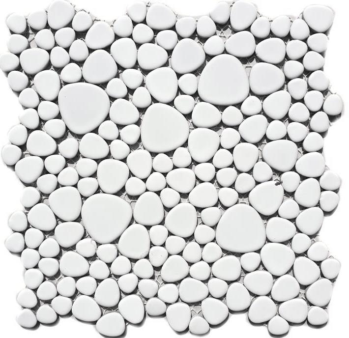 Mosaïque de galets Pebbles céramique blanc brillant receveur de douche carrelage MOS12-0102_f | 10 tapis de mosaïque