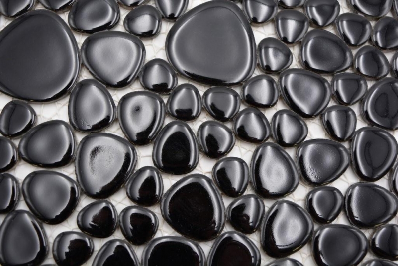 Mosaïque de galets Pebbles Céramique noire Spots Receveur de douche Miroir de carrelage MOS12-0302_f | 10 Tapis de mosaïque