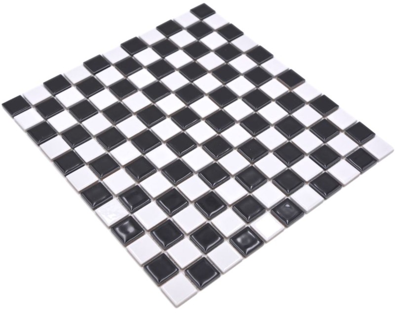 Carreau mosaïque céramique damier noir blanc brillant MOS18-0306_f