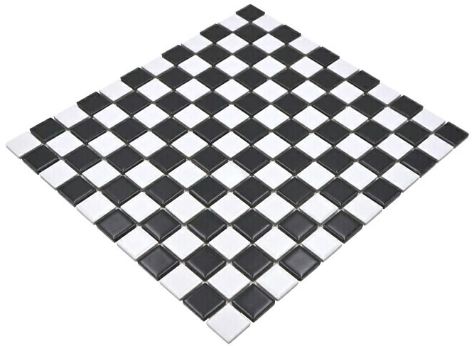 Carreau mosaïque céramique échiquier noir blanc mat miroir carrelage MOS18-0305_f