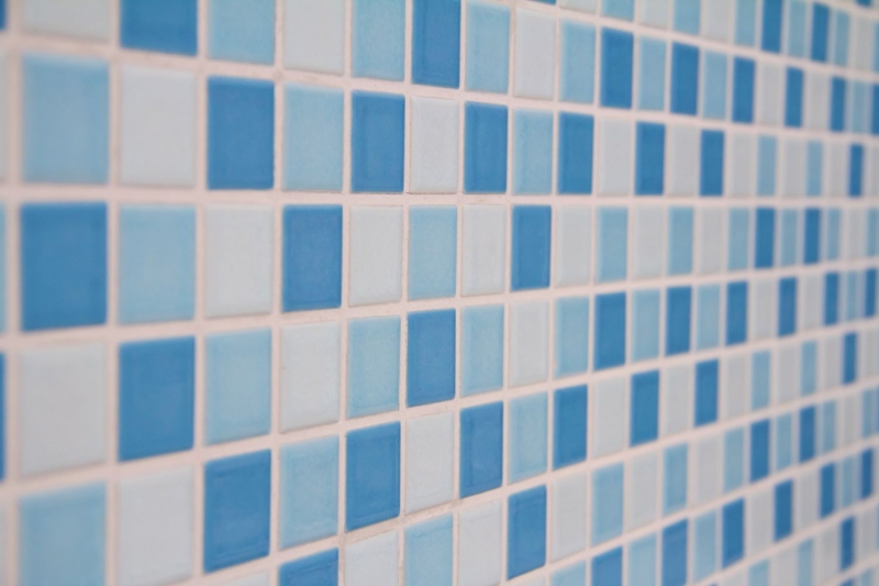 Mosaïque de piscine Carreau de mosaïque céramique bleu blanc brillant Fond de cuisine MOS18-0407_f