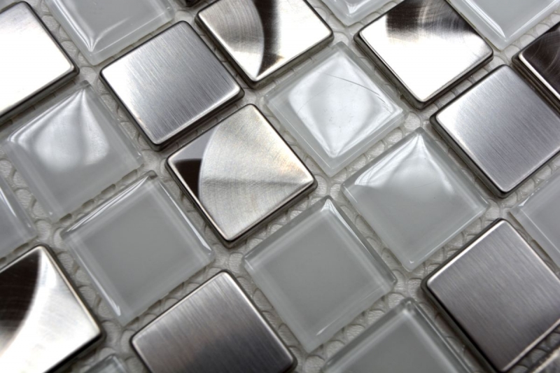 Carreaux de mosaïque Acier inoxydable Mosaïque de verre Acier blanc clair MOS129-0104_f