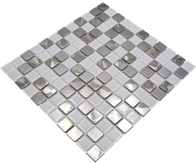 Carreaux de mosaïque Acier inoxydable Mosaïque de verre Acier blanc clair MOS129-0104_f
