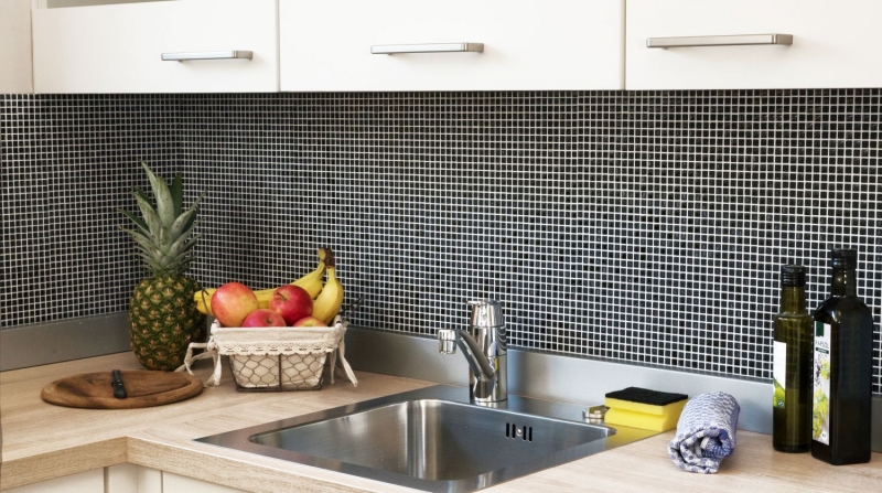 Mosaïque ECO GLAS Enamel noir mat MOS140-01B_f | 10 Tapis de mosaïque