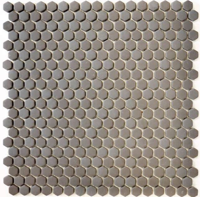 Mosaïque ECO GLAS Hexagon Enamel gris brun mat MOS140-HX15G_f | 10 Tapis de mosaïque
