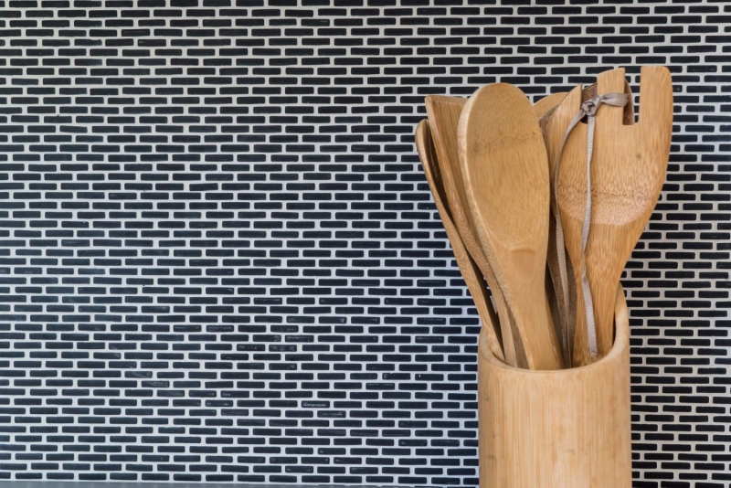 Mosaïque ECO GLAS Brick Enamel noir mat MOS140-B21B_f | 10 Tapis de mosaïque