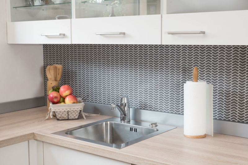 Mosaïque ECO GLAS chevron enamel gris brun mat MOS140-HB35G_f | 10 Tapis de mosaïque